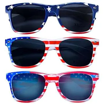 Donse 3 Pairs American Flag Sunglasses for 4th of July Celebrations and Decorations