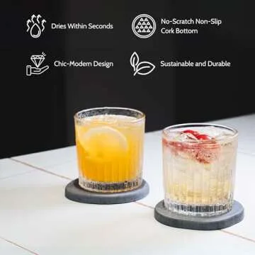 Monto Home Decor Magic Coasters – Absorbent Stone Coaster Set of 4 for Drinks, Diatomaceous Earth, Table Slip Proof with Sturdy Cork Bottom, Stylish and Sustainable Drink Holder (Midnight Peak)