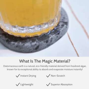 Monto Home Decor Magic Coasters – Absorbent Stone Coaster Set of 4 for Drinks, Diatomaceous Earth, Table Slip Proof with Sturdy Cork Bottom, Stylish and Sustainable Drink Holder (Midnight Peak)