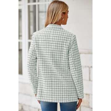 Happy Sailed Womens Plaid Blazers Dressy Casual Work Suits Long Sleeve Double Breasted Open Front Tw...