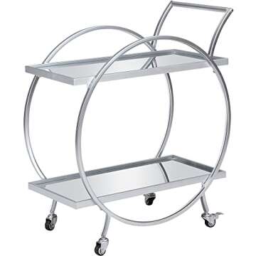 FirsTime & Co. Silver Odessa Bar Cart, 2 Tier Mobile Mini Bar, Kitchen Serving Cart and Coffee Stati...