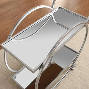 FirsTime & Co. Silver Odessa Bar Cart, 2 Tier Mobile Mini Bar, Kitchen Serving Cart and Coffee Station with Storage for Liquor, Metal and Mirror, Modern, 28 inches