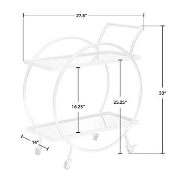 FirsTime & Co. Silver Odessa Bar Cart, 2 Tier Mobile Mini Bar, Kitchen Serving Cart and Coffee Station with Storage for Liquor, Metal and Mirror, Modern, 28 inches