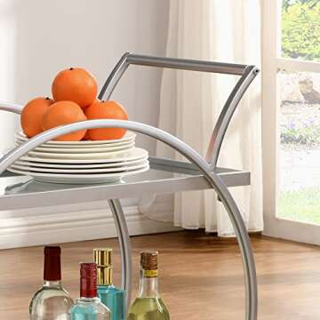 FirsTime & Co. Silver Odessa Bar Cart, 2 Tier Mobile Mini Bar, Kitchen Serving Cart and Coffee Station with Storage for Liquor, Metal and Mirror, Modern, 28 inches