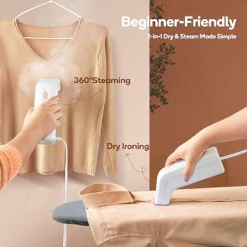 Newbealer 2in1 Steamer and Dry Iron for Beginners, Horizontal & Vertical Clothes Steamer, Non-Stick ...