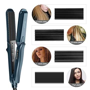 Hair Crimper, CkeyiN Crimping Irons Hair Straightener Flat Iron with 4 Interchangeable Tourmaline Ceramic Plate Adjustable Temperature for All Hair Types