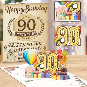 OLOSONG 90th Birthday Pop Up Card for Men and Women