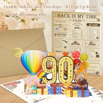 OLOSONG 90th Birthday Pop Up Card for Men and Women