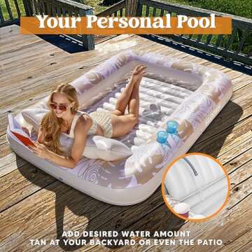 Sloosh Inflatable Tanning Pool Lounger Float for Adults, 85" x 57" Extra Large Suntan Tub Pool Floats Sun Tan Tub Ice Bath Tub Tanning Bed Blow up Pool Raft Lounge Floatie, XL-Oatmeal White