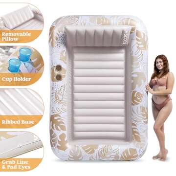 Sloosh Inflatable Tanning Pool Lounger Float for Adults, 85" x 57" Extra Large Suntan Tub Pool Floats Sun Tan Tub Ice Bath Tub Tanning Bed Blow up Pool Raft Lounge Floatie, XL-Oatmeal White