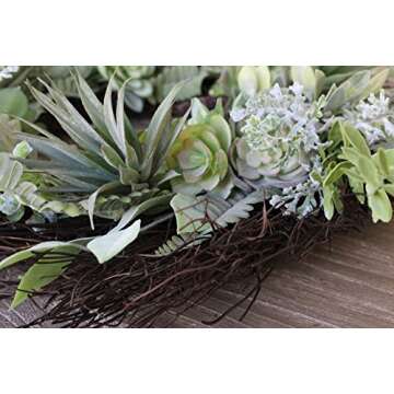 Realistic Artificial or Fake Succulent Wreath - 22 Inches, Indoor-Outdoor Green Wreath with Succulen...