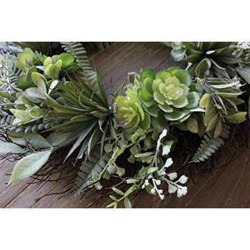 Realistic Artificial or Fake Succulent Wreath - 22 Inches, Indoor-Outdoor Green Wreath with Succulents & Real Twig Back for Front Door or Wall- Hanging Farmhouse Decor by Naturally Home Accents