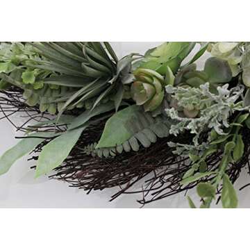 Realistic Artificial or Fake Succulent Wreath - 22 Inches, Indoor-Outdoor Green Wreath with Succulents & Real Twig Back for Front Door or Wall- Hanging Farmhouse Decor by Naturally Home Accents