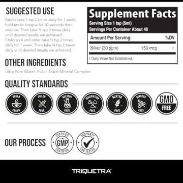 Bioactive Colloidal Silver - 8 oz, Glass Bottle, Vegan, Safe Doses with Highest Effectiveness - Nano Ions, 30 PPM - Immune Support (48 Servings)