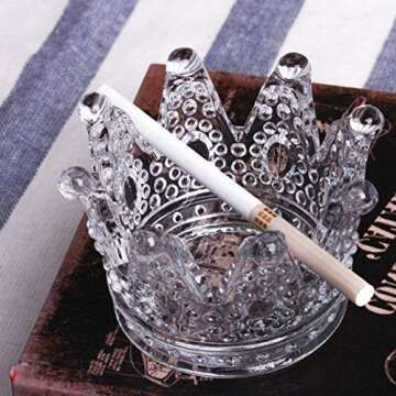 ZKKD Glass Crown Ashtray,Creative Desktop Smoking Ash Tray Home Office Decoration (Transparent Cryst...