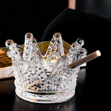 ZKKD Glass Crown Ashtray,Creative Desktop Smoking Ash Tray Home Office Decoration (Transparent Crystal Glass)