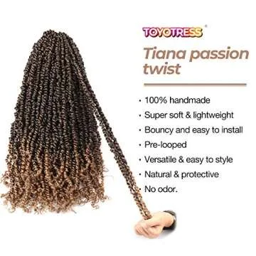 ToyoTress Tiana Passion Twist Hair - 24 Inch 8 Packs Pre-Twisted Passion Twists, Ombre Blonde Pre-Looped Crochet Braids Made Of Bohemian Hair Synthetic Braiding Hair Extension (24 Inch, T27-8P)