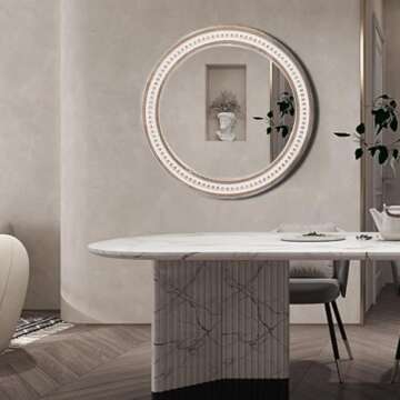 32'' Boho Wooden Large Round Wall Mirrors, Rustic Farmhouse Circle Mirrors Decorative Mirrors for Bathroom, Bedroom Over Sink, Living Room, Entryway