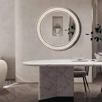 32'' Boho Wooden Large Round Wall Mirrors, Rustic Farmhouse Circle Mirrors Decorative Mirrors for Bathroom, Bedroom Over Sink, Living Room, Entryway