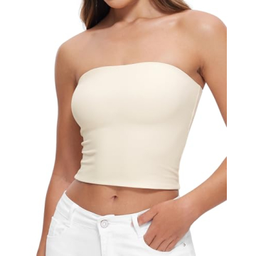 CRZ YOGA Butterluxe Double Lined Tube Tops for Women Basic Bandeau Cropped Tops Strapless Casual Goi...