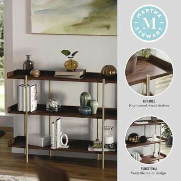 Martha Stewart Emmett 3 Shelf Bookcase in Walnut Finish