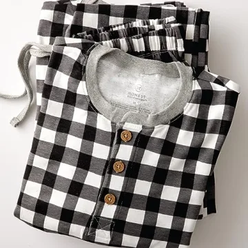 HonestBaby Baby-Organic Cotton Holiday Family Jammies, Painted Buffalo Check Print, Men's 2-Piece Pajama Set X-Large
