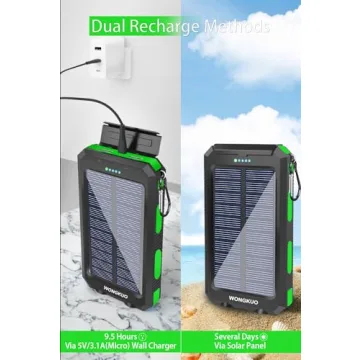 WONGKUO Solar Charger Power Bank - 36800mAh Fast Charging
