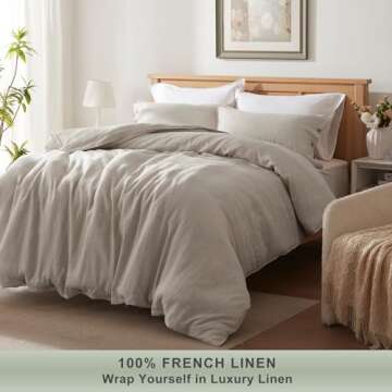 TOSMO 100% Linen Duvet Cover Set with Button Closure, 3 Pieces (1 Duvet Cover with 2 Pillowcases), S...