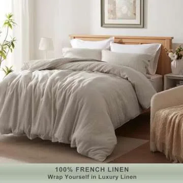 TOSMO 100% Linen Duvet Cover Set with Button Closure, 3 Pieces (1 Duvet Cover with 2 Pillowcases), S...