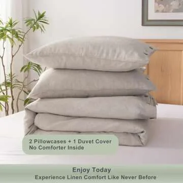 TOSMO 100% Linen Duvet Cover Set with Button Closure, 3 Pieces (1 Duvet Cover with 2 Pillowcases), Soft Breathable Durable Farmhouse Bedding - Queen, Natural Linen