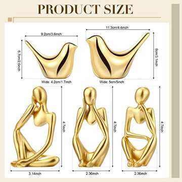 Qunclay 5 Pcs Gold Decor Accents Set with Thinker Statues & Bird Figurines