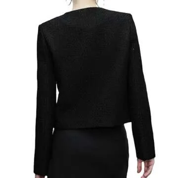 Elegant Women's Cropped Tweed Blazer for Casual and Work