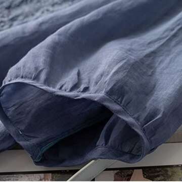 Women's Embroidered Blouse Cotton Linen Puff Short Sleeve Crew Neck Peasant Boho Top Casual Loose Button-Down T Shirts Blue