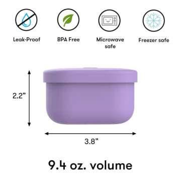 Omie OmieBox Silicone Leakproof Snack Containers To Go, Food Storage Containers with Lid, School Lunch Bento Container - BPA Free, Airtight, Dishwasher and Freezer Safe, Oven Safe - 9.4 ounces