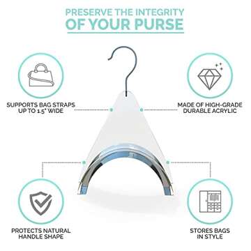 CLOSETLY Handbag Hangers, New Luxury Acrylic Purse and Bag Holder Hook, Closet Storage and Organization Display (Pack of 1)