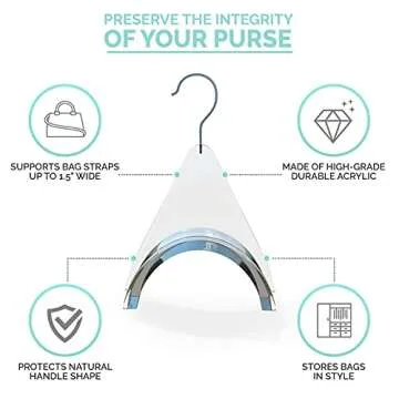 CLOSETLY Handbag Hangers, New Luxury Acrylic Purse and Bag Holder Hook, Closet Storage and Organization Display (Pack of 1)