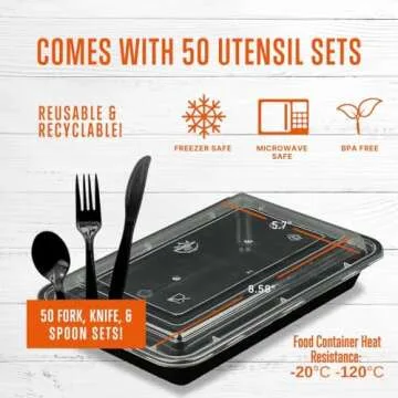 SQUATZ 50 Meal Prep Containers with Lids for Adults - 33oz, Microwave Safe, Reusable Food Storage, Freezer Safe, Leak-Free Lunch Container - Includes Utensils