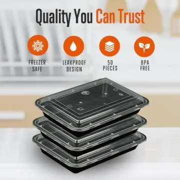 SQUATZ 50 Meal Prep Containers with Lids for Adults - 33oz, Microwave Safe, Reusable Food Storage, Freezer Safe, Leak-Free Lunch Container - Includes Utensils
