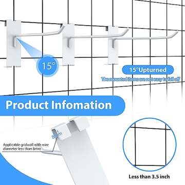 24 Pieces Gridwall Hooks 4/6/8 Inch Gridwall Panel Hooks Metal Gridwall Hanging Hooks Hangers Black Commercial Grade Gridwall Pegs Gridwall Accessories for Garage Shop Retail Display (24, White)