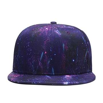 Quanhaigou Purple Galaxy Snapback Hat, Unisex Flat Bill 3D Starry Stars Adjustable Baseball Cap