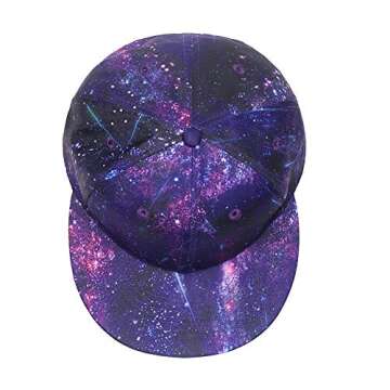 Quanhaigou Purple Galaxy Snapback Hat, Unisex Flat Bill 3D Starry Stars Adjustable Baseball Cap