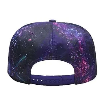 Quanhaigou Purple Galaxy Snapback Hat, Unisex Flat Bill 3D Starry Stars Adjustable Baseball Cap