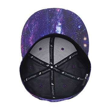 Quanhaigou Purple Galaxy Snapback Hat, Unisex Flat Bill 3D Starry Stars Adjustable Baseball Cap