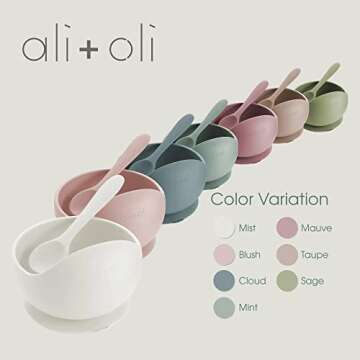 Ali+Oli Silicone Suction Bowl & Spoon Set - Safe, Durable & Fun for Baby Self-Feeding