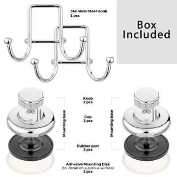 HASKO accessories - Powerful Vacuum Suction Cup Hooks - Organizer for Towel, Bathrobe and Loofah - Strong Stainless Steel Towel Hooks for Bathroom & Kitchen, Towel Hanger Storage (2 Pack)