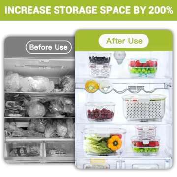 LUXEAR Fresh Produce Vegetable Fruit Storage Containers 3Piece Set, BPA-free, Partitioned Salad Container, Fridge Organizers, Used in Storing Fruits Vegetables, White