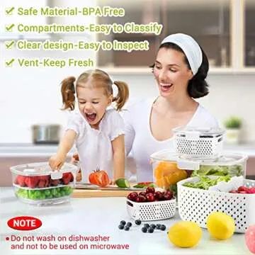 LUXEAR Fresh Produce Vegetable Fruit Storage Containers 3Piece Set, BPA-free, Partitioned Salad Container, Fridge Organizers, Used in Storing Fruits Vegetables, White