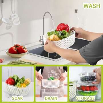 LUXEAR Fresh Produce Vegetable Fruit Storage Containers 3Piece Set, BPA-free, Partitioned Salad Container, Fridge Organizers, Used in Storing Fruits Vegetables, White