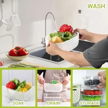 LUXEAR Fresh Produce Vegetable Fruit Storage Containers 3Piece Set, BPA-free, Partitioned Salad Container, Fridge Organizers, Used in Storing Fruits Vegetables, White