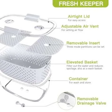 LUXEAR Fresh Produce Vegetable Fruit Storage Containers 3Piece Set, BPA-free, Partitioned Salad Container, Fridge Organizers, Used in Storing Fruits Vegetables, White